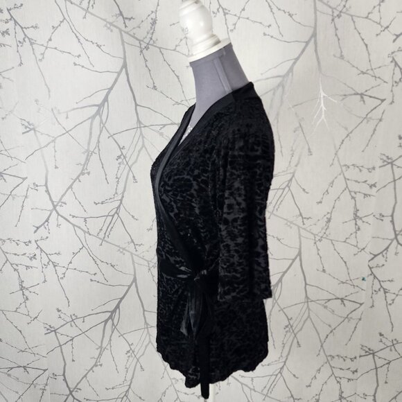 Cleo Black Velvet Burnout Half Sleeve Wrap Blouse - Picture 3 of 7